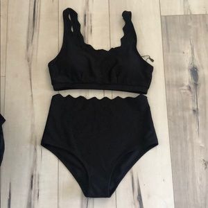 Black Scalloped Edge Highwaist Bikini